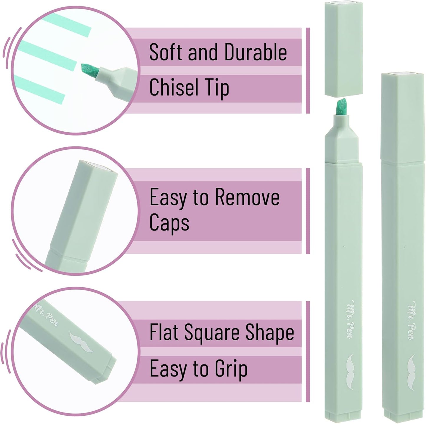 Mr. Pen- Aesthetic Highlighters, 8 pcs, Chisel Tip, Pastel Colors, Cute Highlighters Assorted Colors