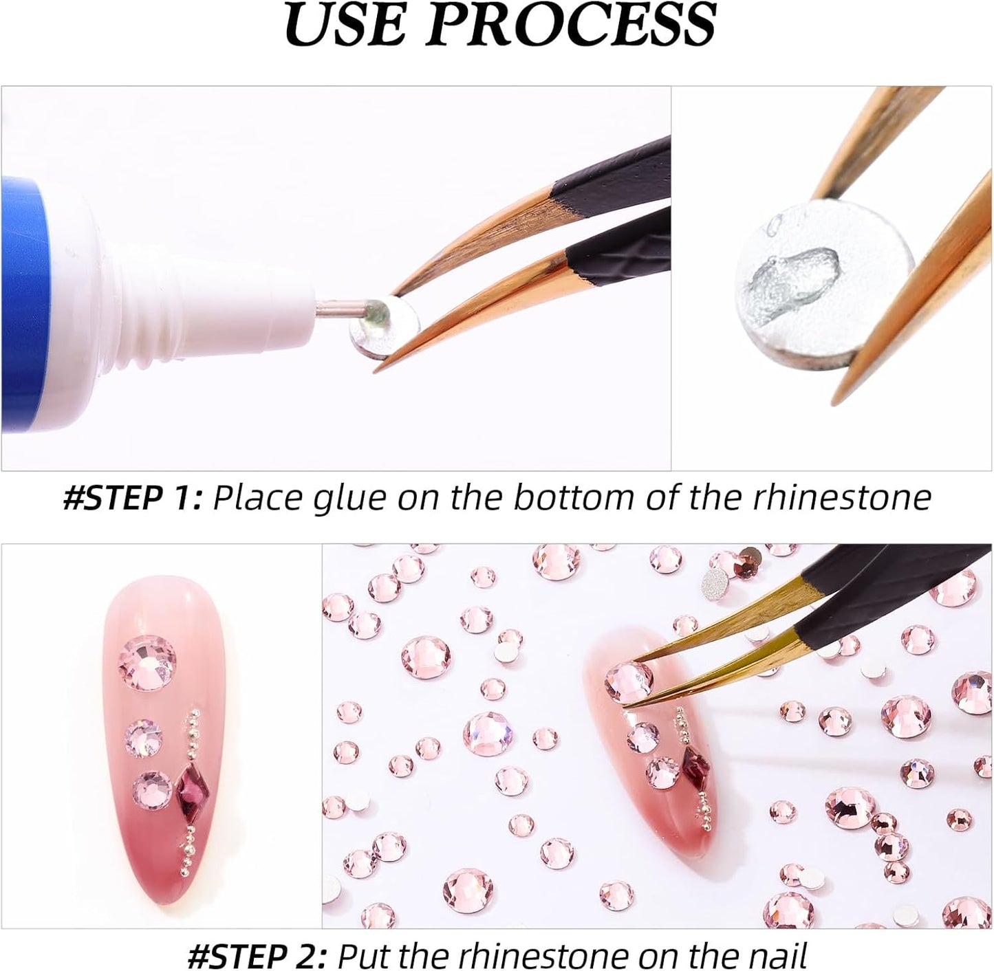 Pink Flatback Rhinestones, Glass Rhinestones for Nail Art and Craft, Glue Fix, Loose Crystal Gemstones(Pink, SS6, 1440pcs, 1.9-2.0mm)