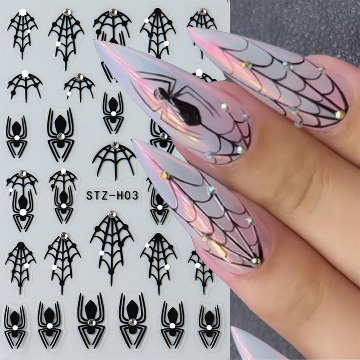 Halloween Nail Stickers Black Nail Decals Spider Web Nail Art Stickers Spider Flower Butterfly with Design Scared Nail Sticker for Nail Art Decor Holiday Manicure Supplies for Women 3Sheets