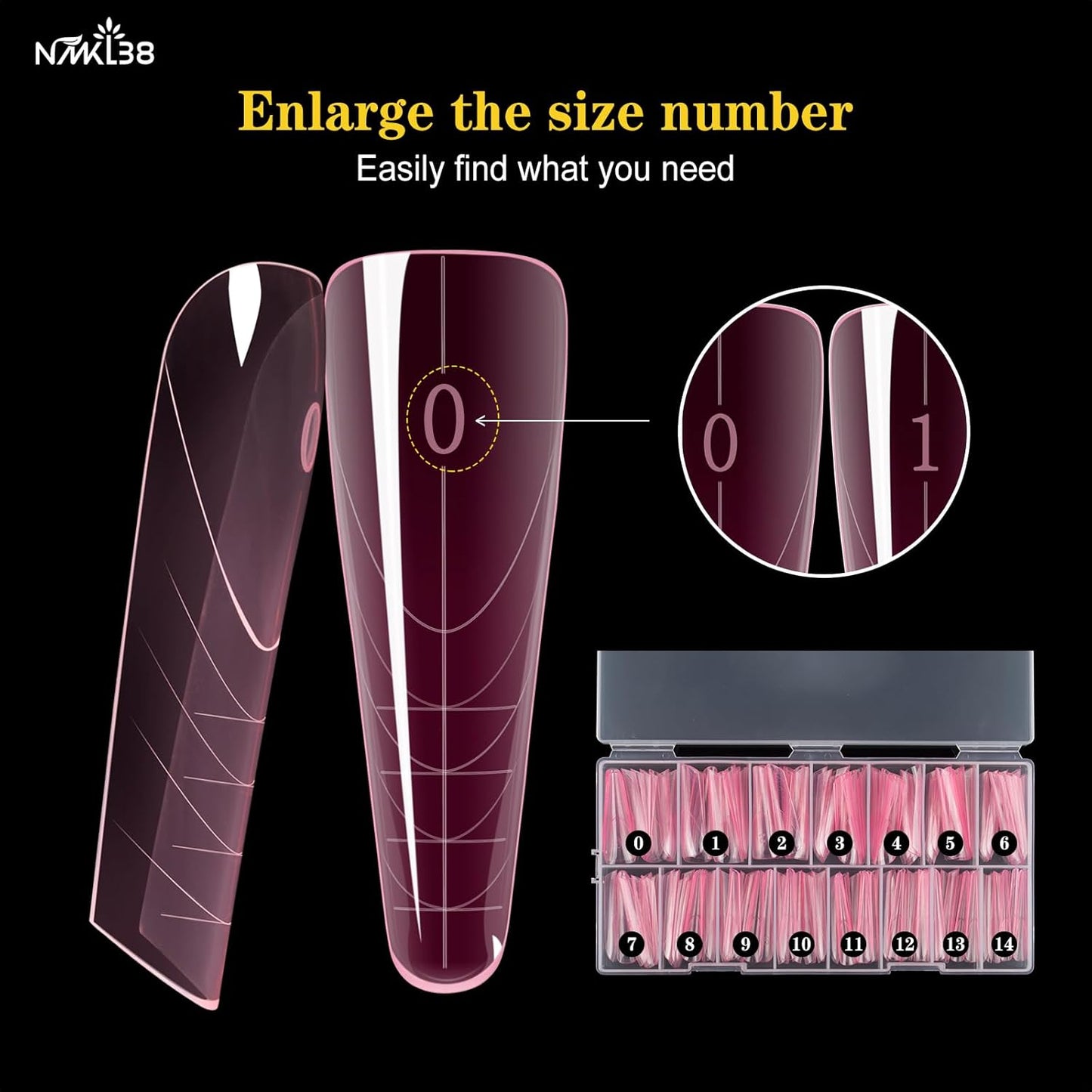 NMKL38 150Pcs Pink Dual Forms Full Cover Nail Tips Upper Arched Almond Shape Extension Mold