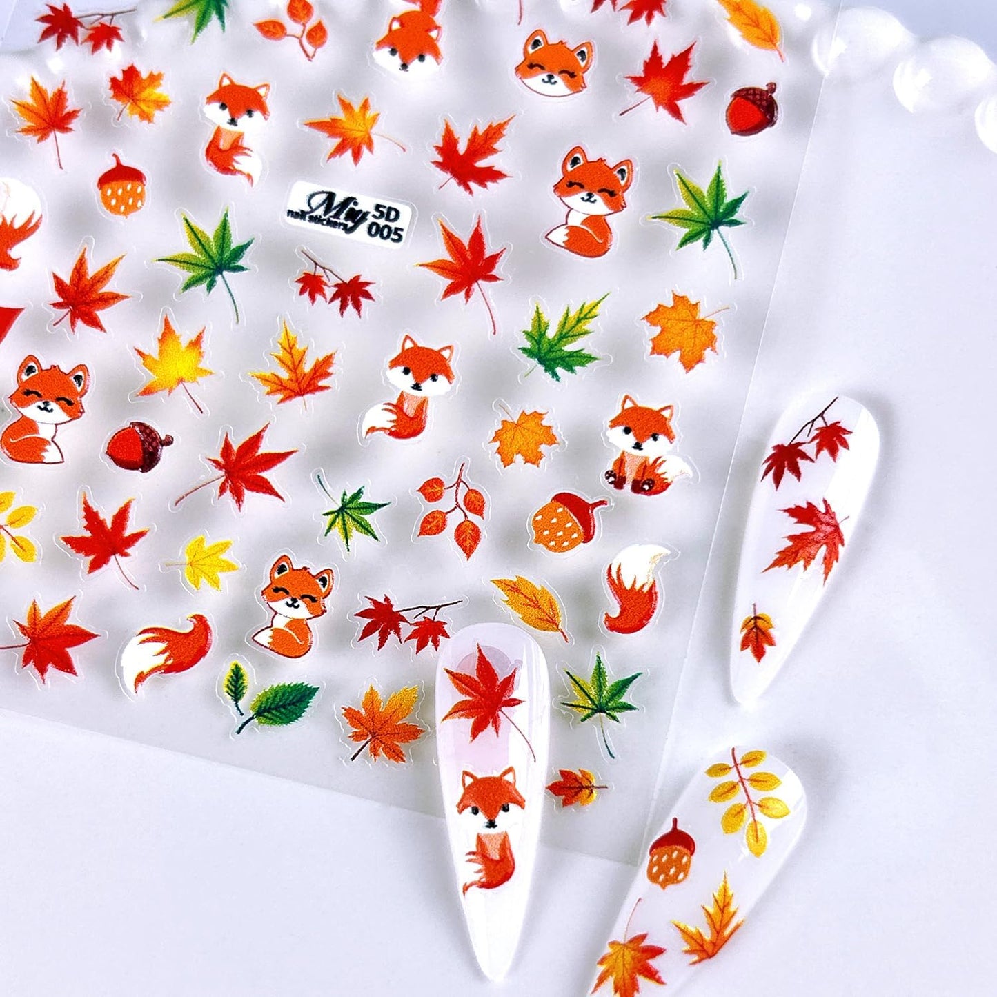 Fall Nail Art Stickers - 5D Miniature Sculpture Fall Pumpkin Nail Decals - 2PCS Manicure Maple Leaves Squirrel Mushroom Nail Art Supplies Autumn Acrylic Nail Art Decoration for Women