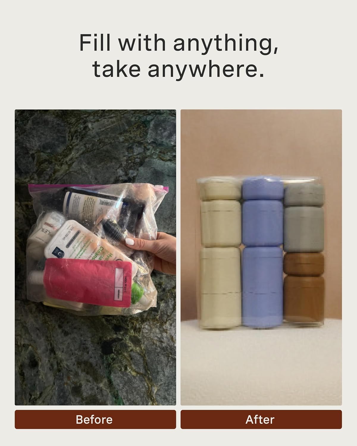 Cadence Travel Containers - Full Skincare Set - Magnetic Containers with Lids,Carry On Travel Essentials For Women/Men - 2 Small (0.56oz), 4 Medium Capsules (1.32oz), & Extender (1.43oz) - Eucalyptus