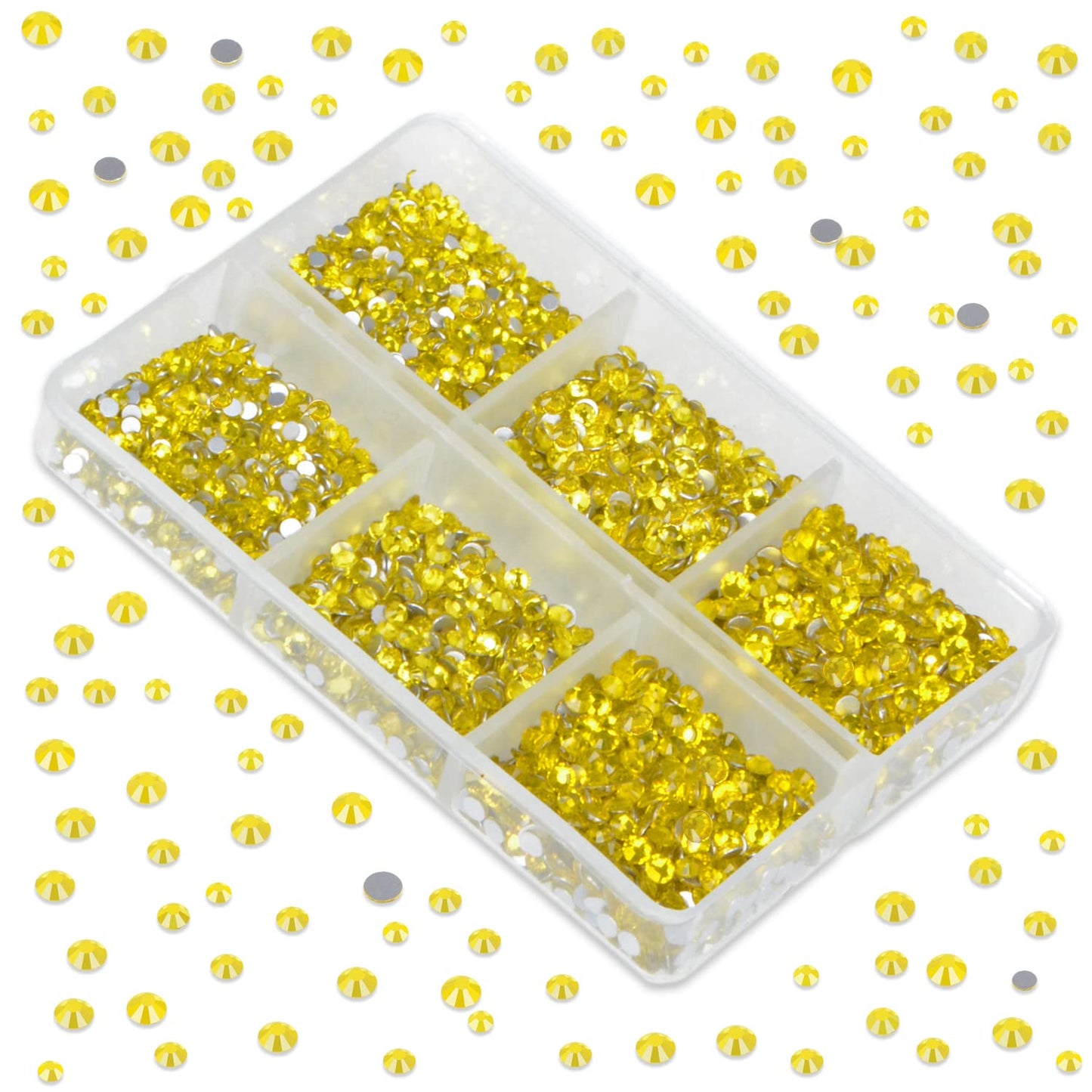 LPBeads 6000 Pieces Citrine Non Hotfix Rhinestones 6 Sizes Round Crystal Glass Flat Back Rhinestones with Tweezers and Picking Pen for Nail Art Crafts Clothes Bags DIY