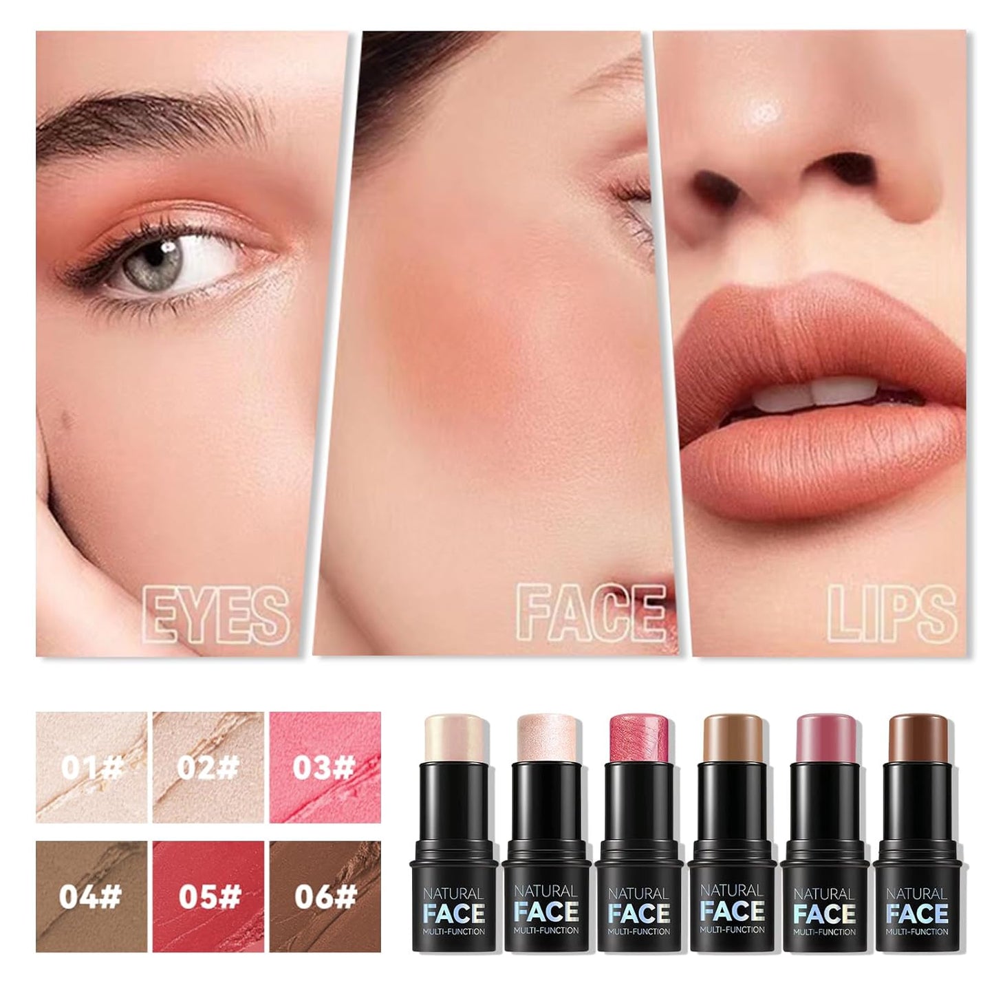 3Pcs Cream Contour Stick Makeup Kit,Create Face Contour,Highlighter Stick,Blush stick for Sculpt the Cheeks,Bronzer Contour Sticks,Waterproof Long-lasting Contour set,Non-greasy(01#,03#,04#)