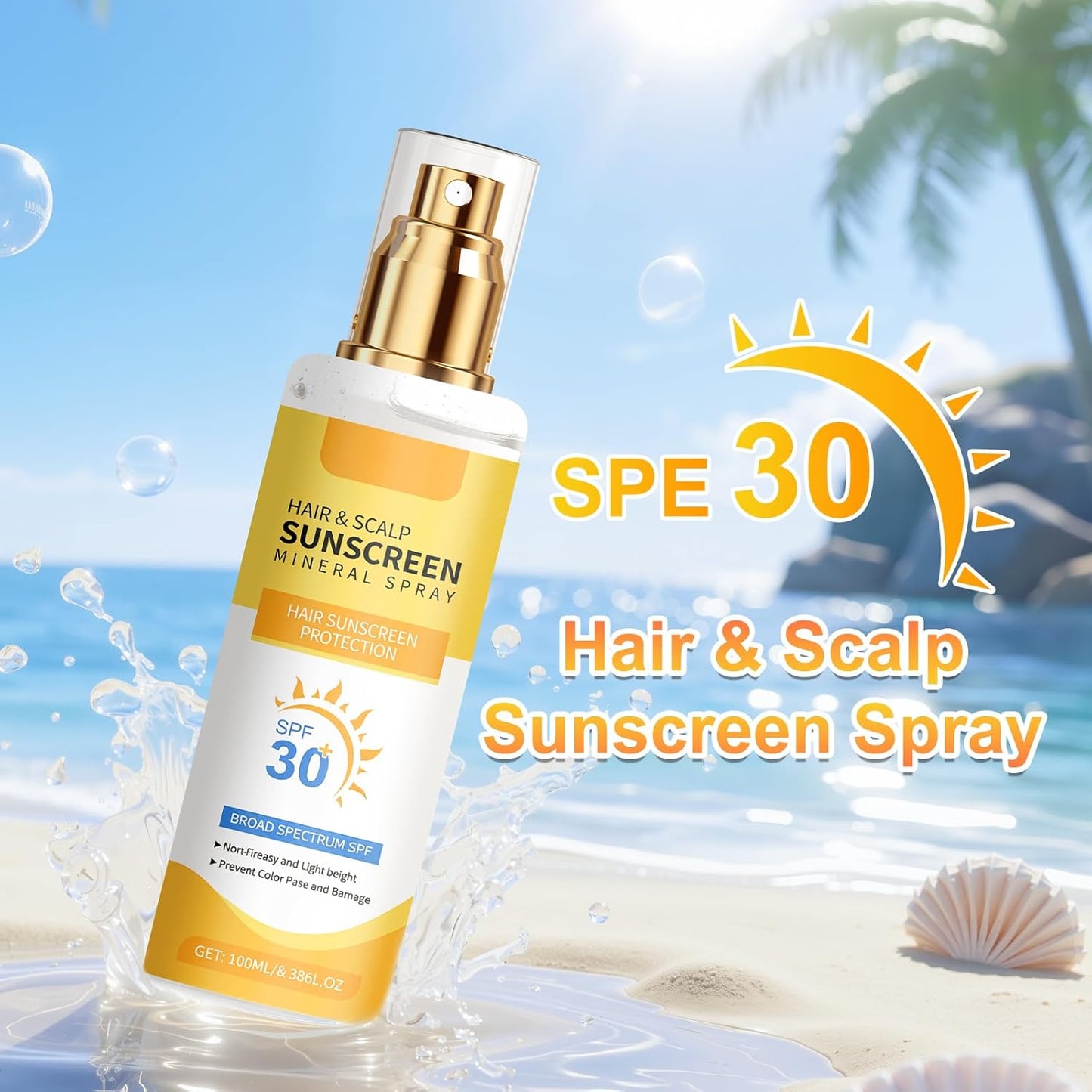 Ultimate Hair & Scalp Sunscreen Spray SPF 30, Weightless Non-Greasy Protection, UV Protection Spray for Color-Treated Hair, Scalp Sunblock Prevents Fading & Dryness, Beach & Pool Essentials (2PCS)
