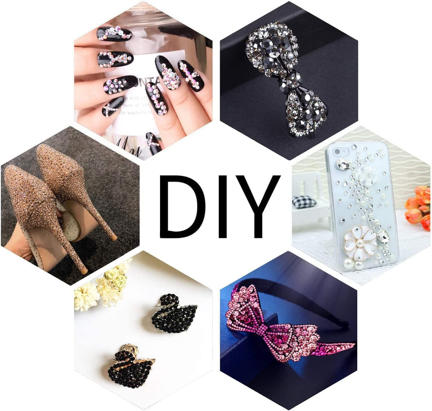 LPBeads 6000 Pieces Lt Topaz Non Hotfix Rhinestones 6 Sizes Round Crystal Glass Flat Back Rhinestones with Tweezers and Picking Pen for Nail Art Crafts Clothes Bags DIY