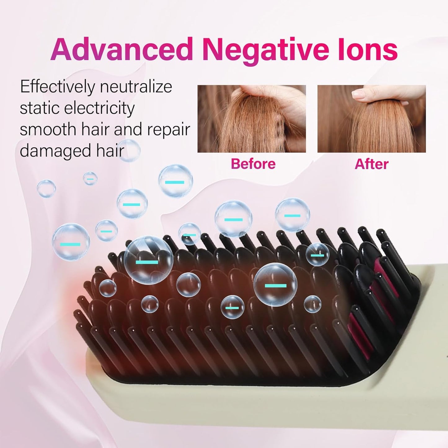 Cordless Hot Hair Brush Straightener Heat Pressing Combs Ceramic Electric Straightening Comb, Anti Burn for Natural Black Hair Beard Wigs Holiday Gifts - Purple (2600mA)