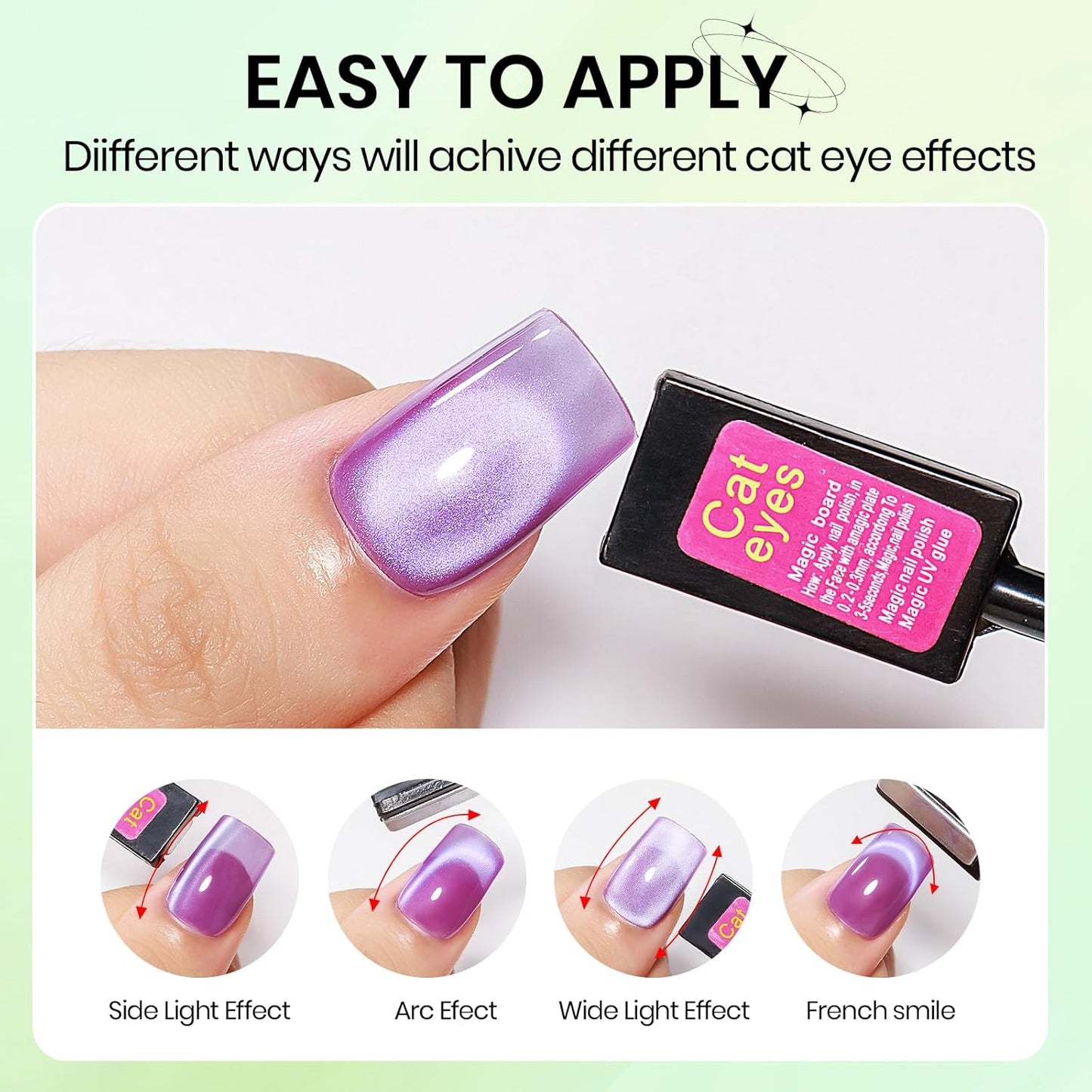 Cat Magnetic Eye Gel Nail Polish 12 Colors Shimmer Glitter Cat Eye Gel Polish Fruit Colors Cateye Manicure Gift Soak Off Lamp Salon DIY at Home(Purple Green Blue)