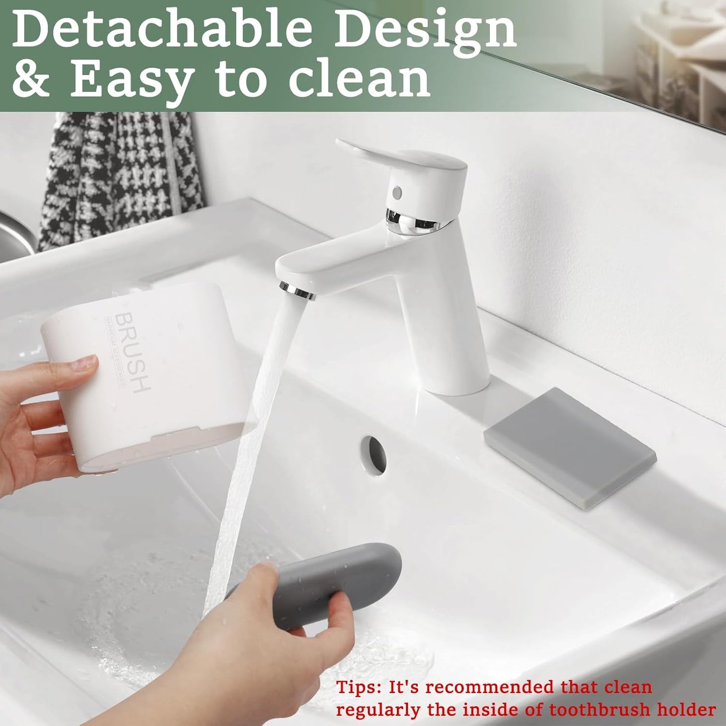 Chintu Toothbrush and Toothpaste Holder with Divider for Bathroom Countertop Organizer, Detachable for Easy Clean,Electric Toothbrush Holders Storage Caddy for Family (White/Gray)