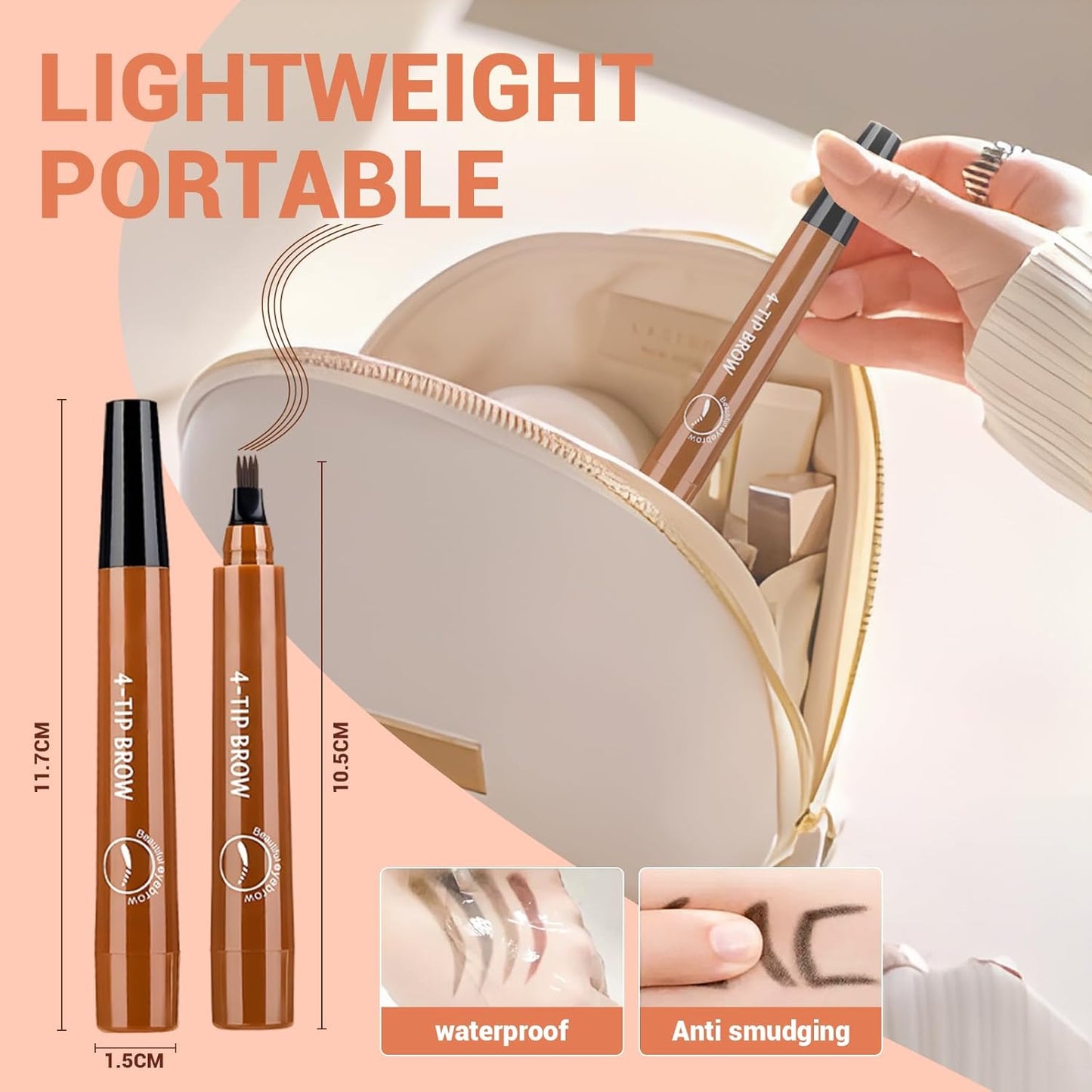 2025 New Magic Eyebrow Pencil, 4 Tipped Precise Brow Pen 3D Waterproof Microblading Contouring Pen Fine Stroke Microblading Eyebrow Pencil Creates Natural (Red Brown)