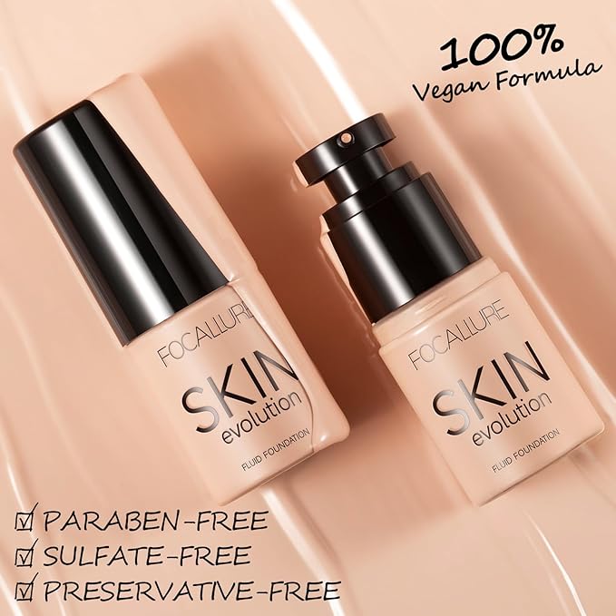 FOCALLURE 2 Pcs Liquid Foundation, Skin Evolution Foundation + Concealer, Full Coverage Foundation Makeup, Durable, Waterproof, Oil-Control, Hides Wrinkles & Lines, Porcelain