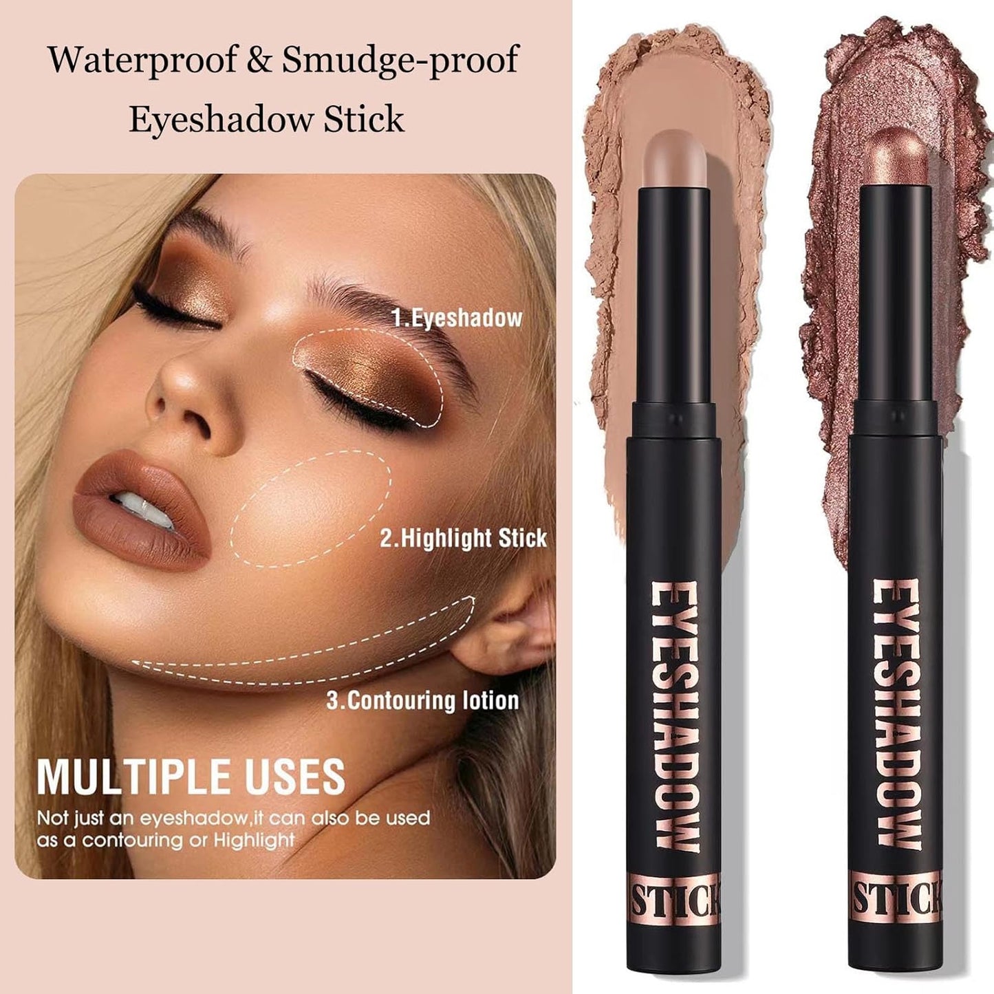 Matte Eyeshadow Stick Blendable Cream Eyeshadow Waterproof Long Lasting High Pigmented eyeshadow Pencil, Hypoallergenic Nude Eye Shadow Stick (12# Medium Warm Brown Matte)