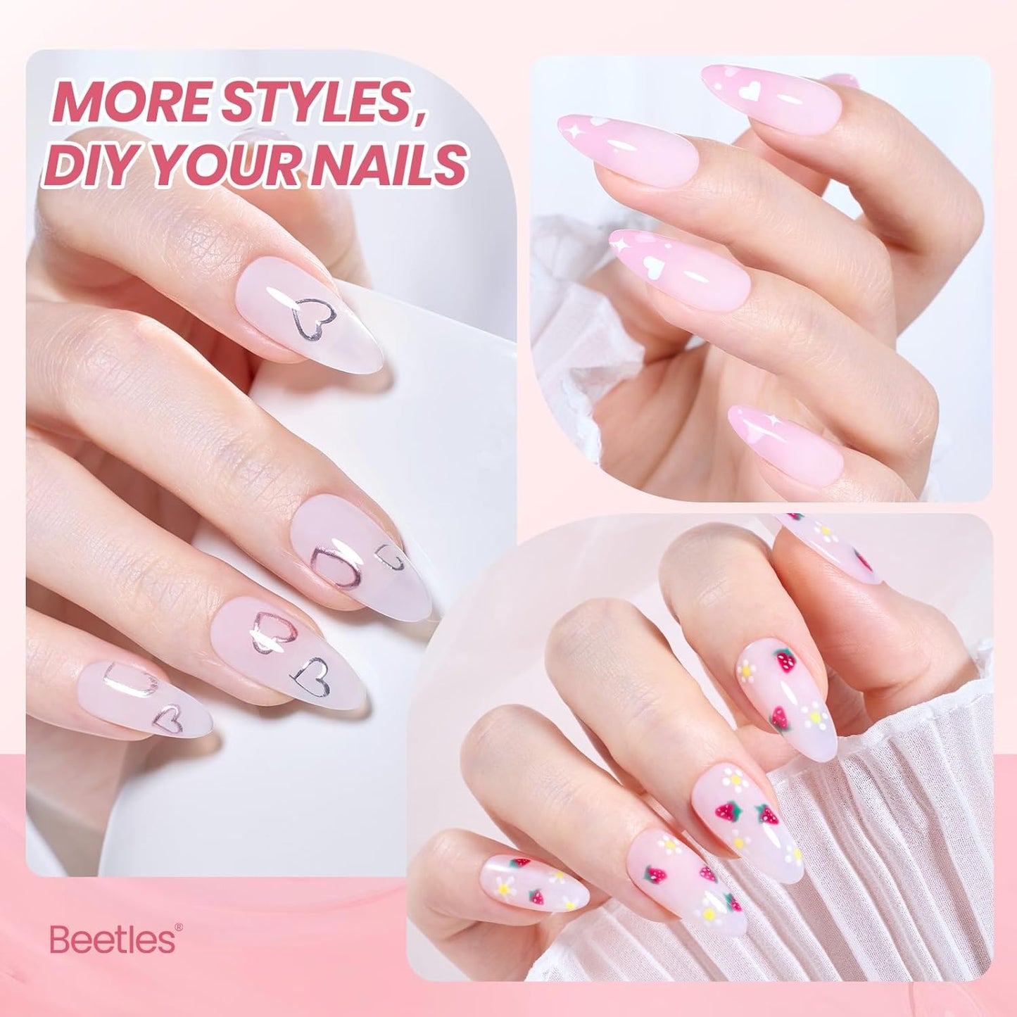 Beetles Milky Pink Gel Nail Polish, 15ml Nude Pink Jelly Neutral Color Polish Set Translucent Sheer Gel Nail Concealer Soak Off Uv LED Nail Lamp French Nail Art Gifts for Her Women