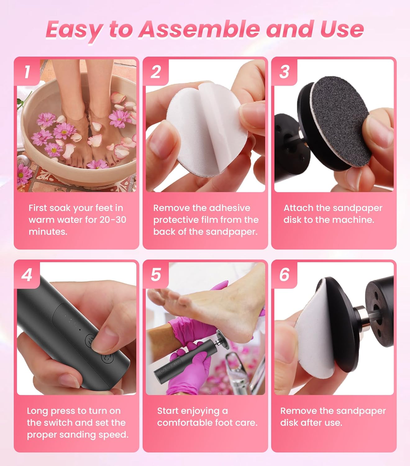 Electric Foot Callus Remover, 6 Speeds 2-in-1 Rechargeable Electric Foot File & Nail Grinder, Callus Remover for Feet Pedicure Tools with Sandpaper Disc for Dead Skin -Black