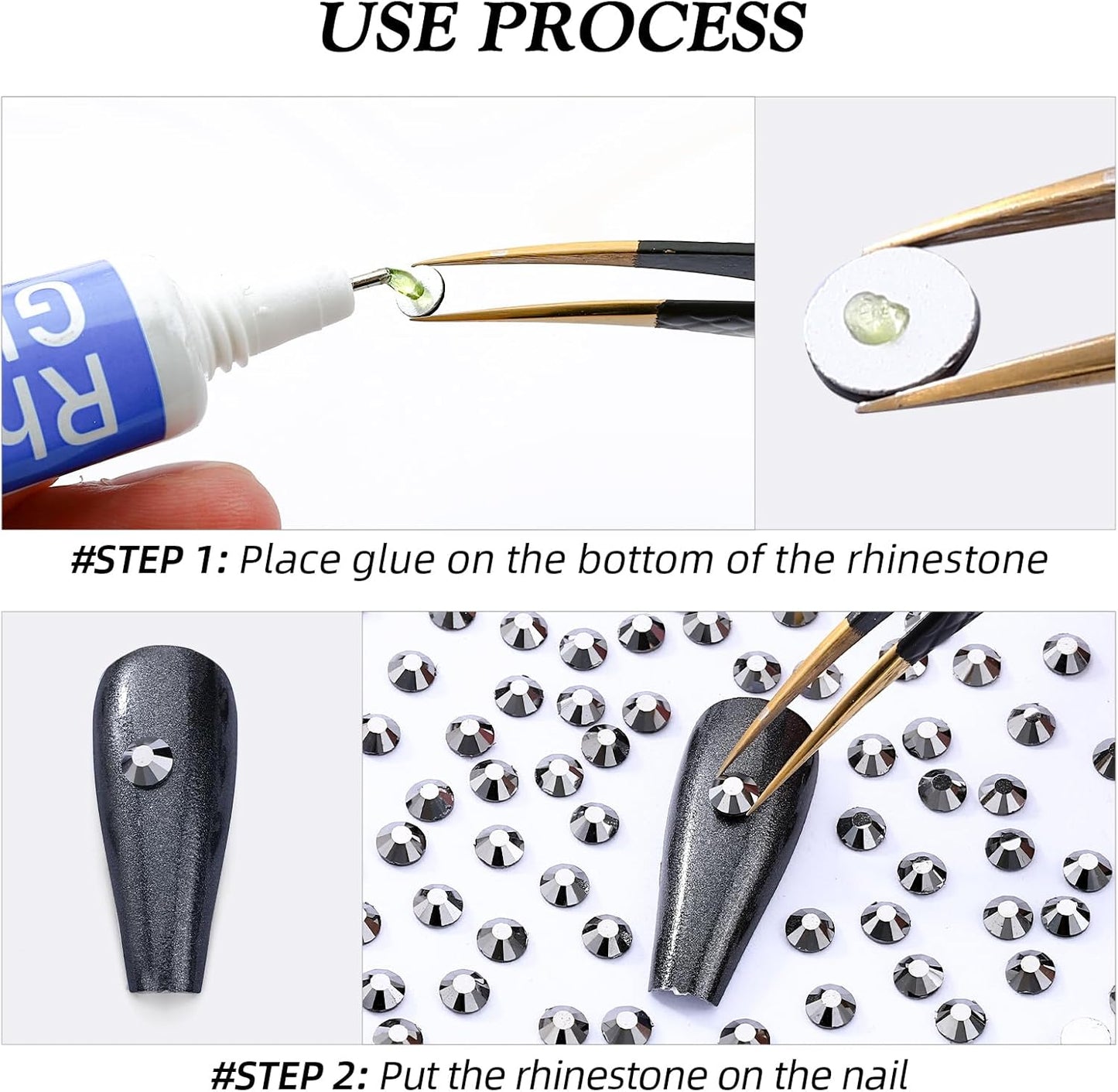 Black Hematite Flatback Rhinestones, Glass Rhinestones for Nail Art and Craft, Glue Fix, Loose Crystal Gemstones(Black Hematite, SS12, 1440pcs, 2.9-3.0mm)