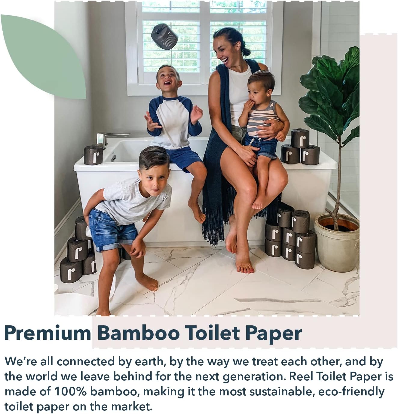 Reel Premium Toilet Paper - 12 Rolls of Toilet Paper - 3-Ply Made from Tree-Free - Zero Plastic Packaging, Septic Safe
