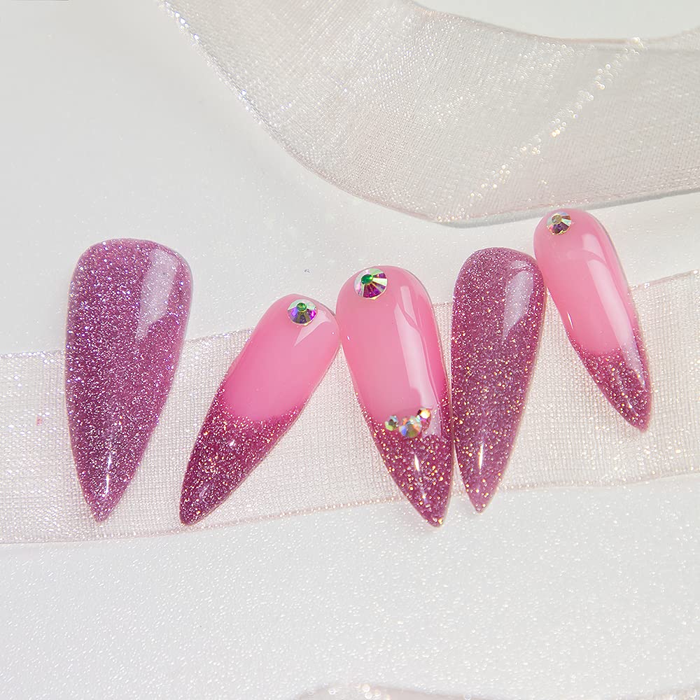 MIZHSE Diamond Gel Nail Polish, Reflective Glitter Pink Gel Polish, Sparkly Shiny Shimmer Nail Art Varnish Manicure, Soak Off LED Lamp, for Beginners DIY at Home