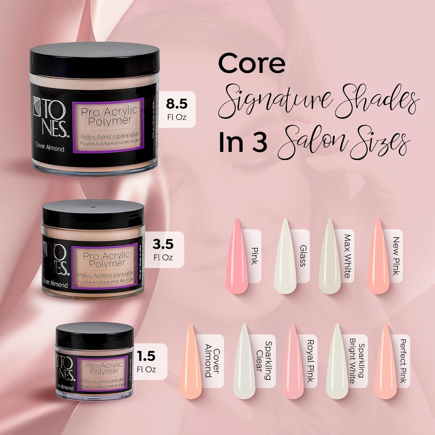 Tones Pro Acrylic Nail Powder, Cover Almond (Soft Nude Beige), (3.5 Fl Oz) - Long-Lasting & Non-Yellowing Polymer for Salon Quality Nail Extensions & 3D Art