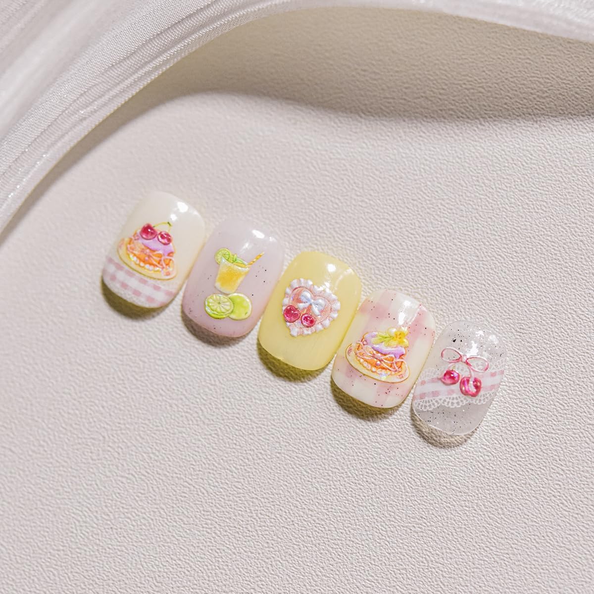 5D Embossed Shortcake Nail Stickers for Nail Art Pink Bow Heart Nail Decals Summer Cute Stickers for Nails Designs Self Adhesive Nail Supplies & Decorations for Women Girls 1 Sheet