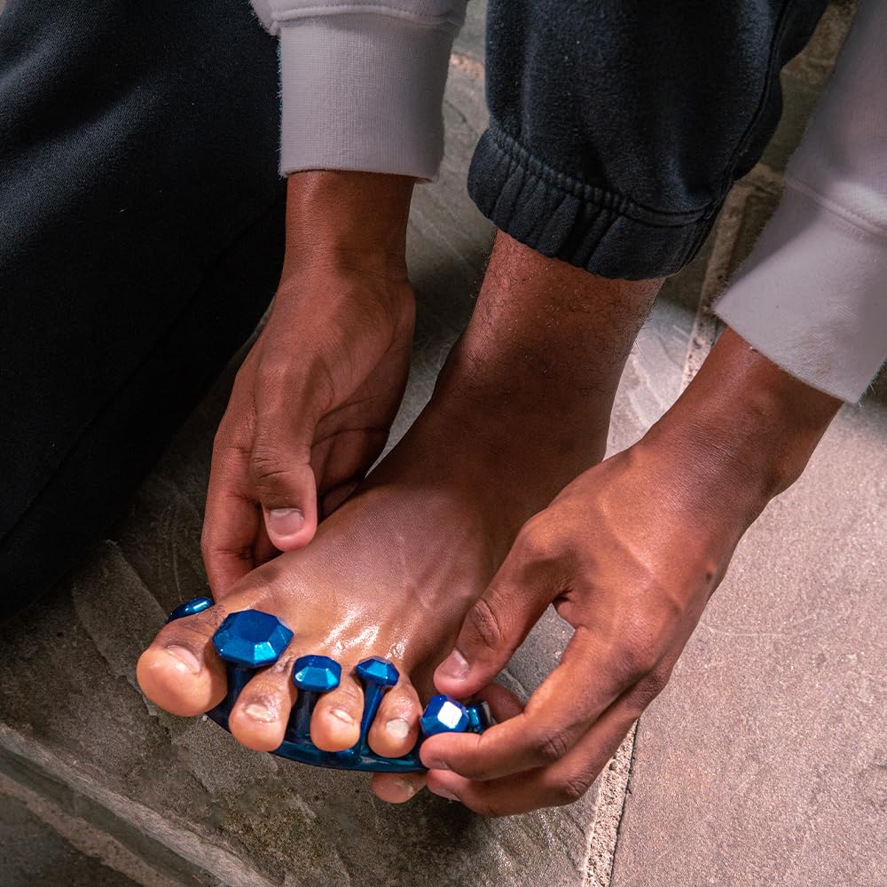 YogaToes® Gems® for Men Fits Men's Shoe Size 7 & Up. Gel Toe Stretcher & Separator in Metallic Blue. Helps Foot Pain & Boost Athletic Performance!