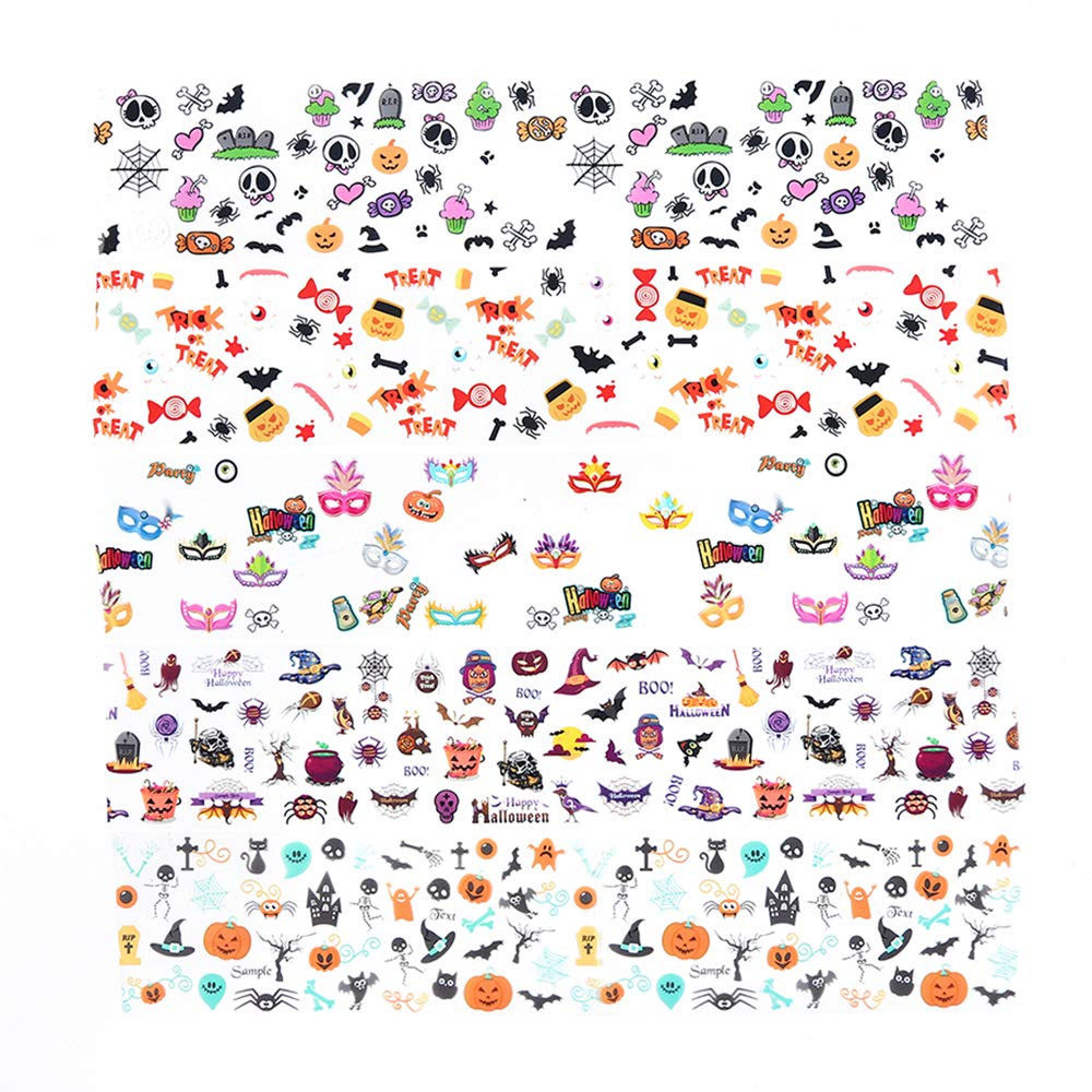 Halloween Nail Foil Sticker Set Fall Nail Art Stickers Day of The Dead Nail Art Decals Pumpkin Cat Charms Nail Decorations DIY Transfer Paper Holographic Nail Decor Wraps Accessory 10 Pcs/Pack