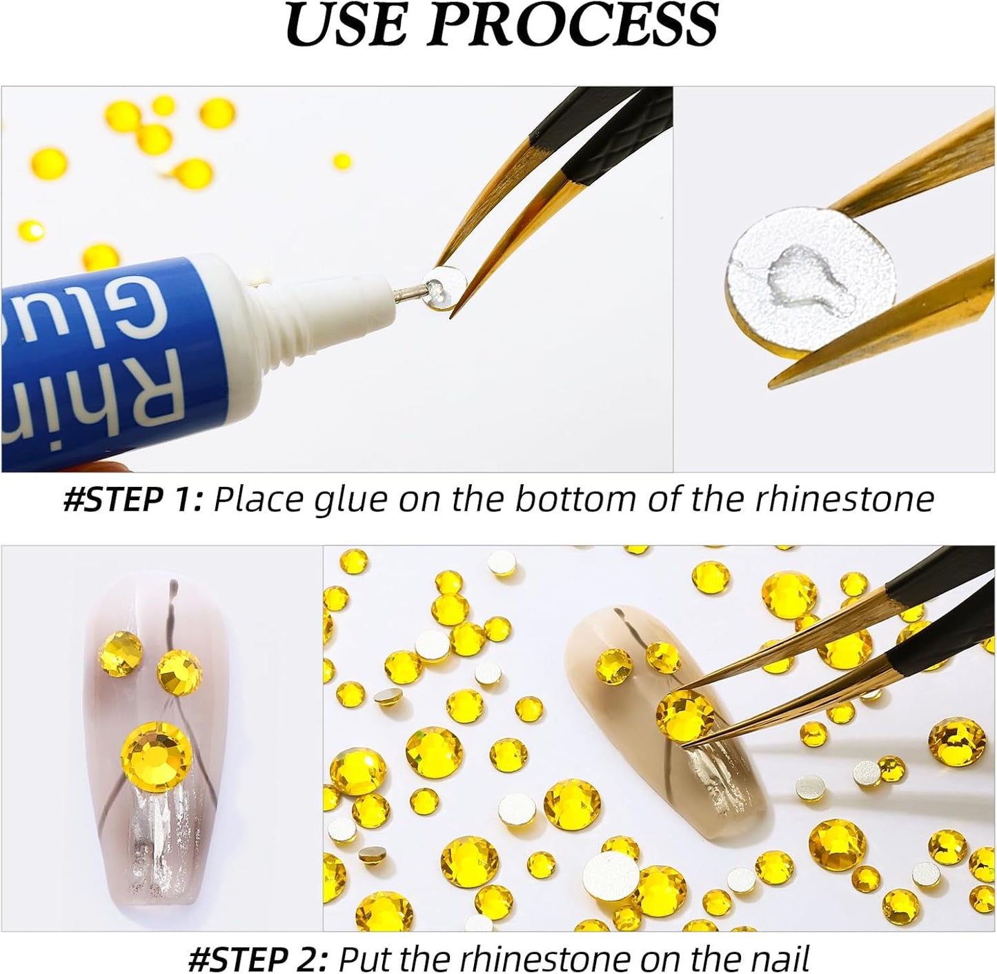 Yellow Flatback Rhinestones, Glass Rhinestones for Nail Art and Craft, Glue Fix, Loose Crystal Gemstones(Yellow, SS16, 2880pcs, 3.8-4.0mm)