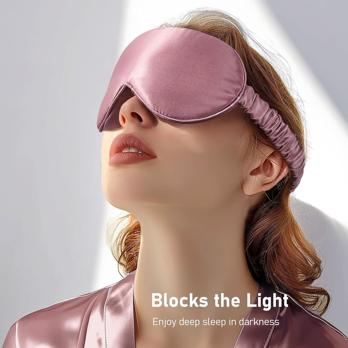 LitBear 100% 22 Momme Mulberry Silk Sleep Mask - 3D Contoured Eye Mask for Men Women, Soft Breathable Sleeping Mask with Adjustable Strap, Perfect Blocks Light for Sleeping (Bean Pink)