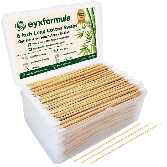 Eyxformula 500 PCS 6 Inch Long Cotton Swabs with Upgraded Sturdy Bamboo Sticks – Lint-Free & Sufficient Cotton Tipped Applicators for Dog Ear Cleaning, Gun Maintenance, Makeup, Pet Care, Art & Crafts