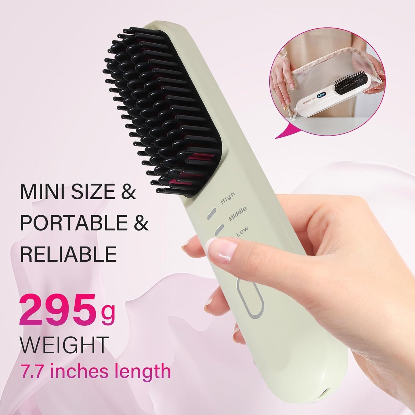 Cordless Hot Hair Brush Straightener Heat Pressing Combs Ceramic Electric Straightening Comb, Anti Burn for Natural Black Hair Beard Wigs Holiday Gifts - Purple (2600mA)