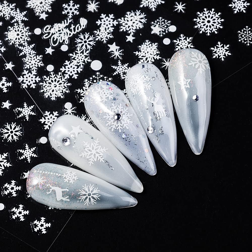 Snowflake Nail Stickers 10 Sheets Christmas Snowflake Nail Decals 3D Self-Adhesive Winter Theme Nail Sticker White Nail Art Design Decals DIY Nail Decoration Supplies for Women Girls
