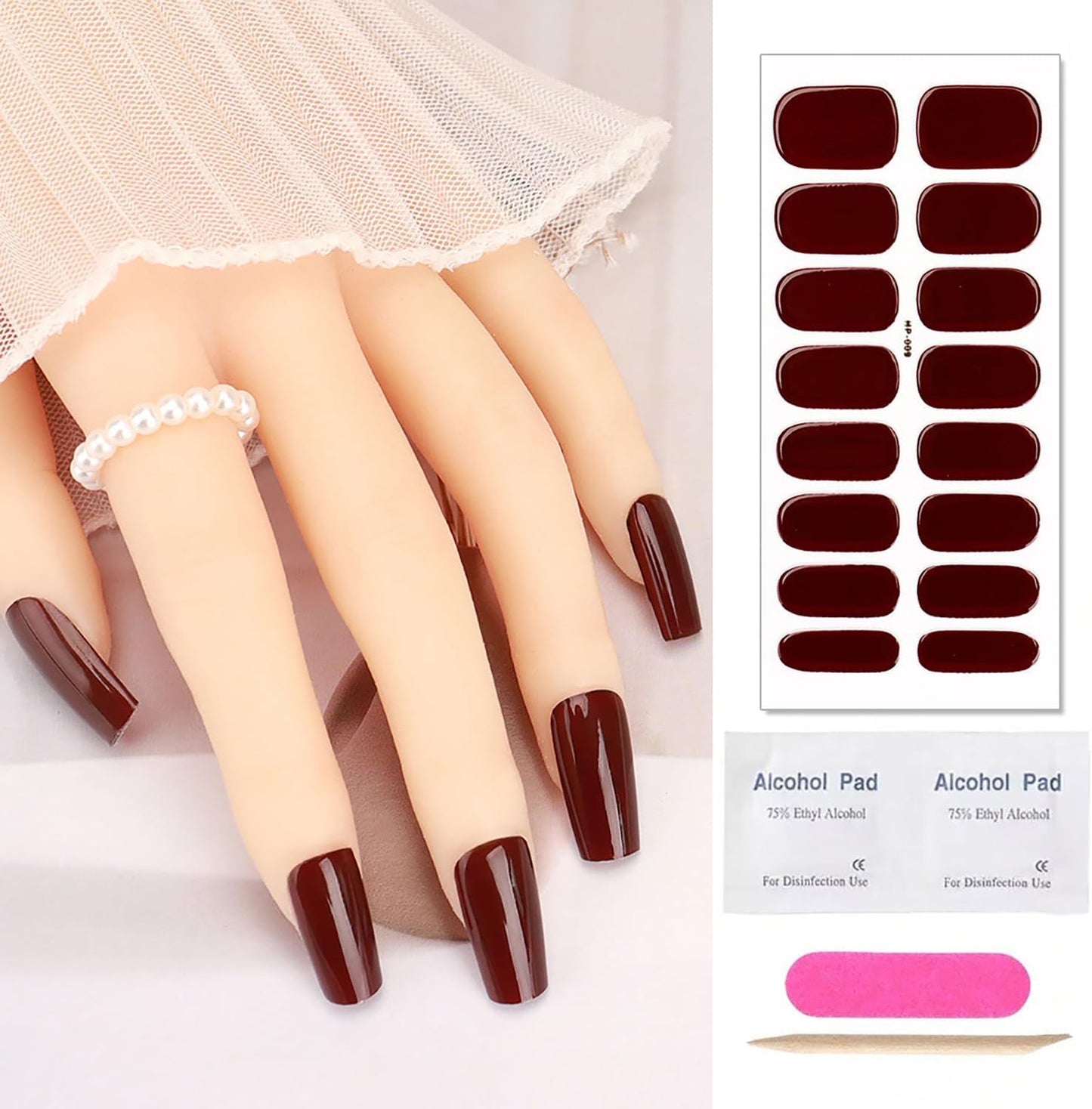 Reddish Brown Semi Cured Gel Nail Strips Stickers Solid Color Gel Polish Strips Design Waterproof Self Adhesive Nail Stickers for Women DIY Manicure Party Nails Decoration 1 Sheets