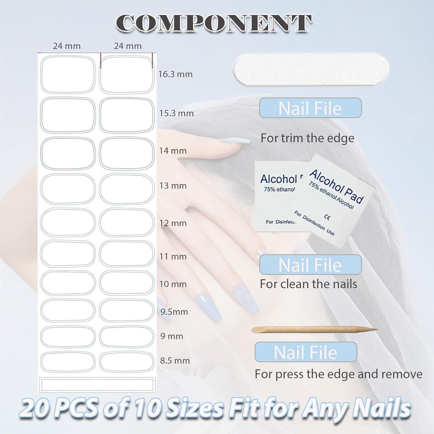 Semi Cured Gel Nail Strips, 20 pcs Gel Nail Stikers, Gel Nail Wraps Semi Cured, Salon-Quality, 2 Weeks Long Lasting, Large, Pretty in Pink Designs