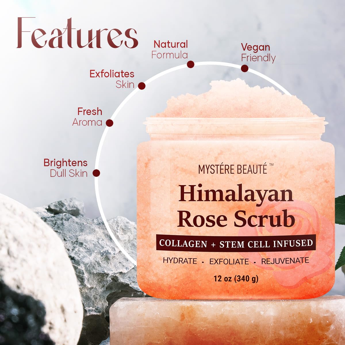 Himalayan Salt Body Scrub 12 oz each Twin Pack - with Collagen and Stem Cells - Exfoliating Salt Scrub for Cellulite - Deep Cleansing for Acne, Scars, Wrinkles - Moisturizes Skin