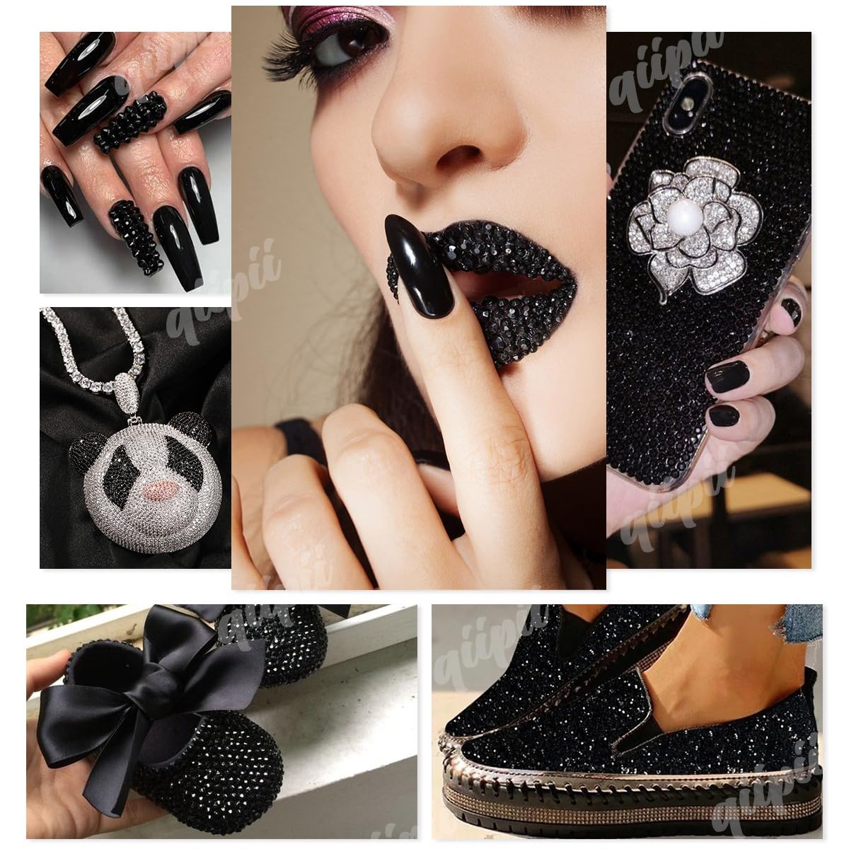 4080Pcs Black Nail Rhinestones Multi Shapes Flatback Jet Black Gems for Nails Round Beads K9 Glass Nail Crystals Stones Diamonds jewels Nail Art Supplies Charms for Nail Face Eyes Makeup Crafts