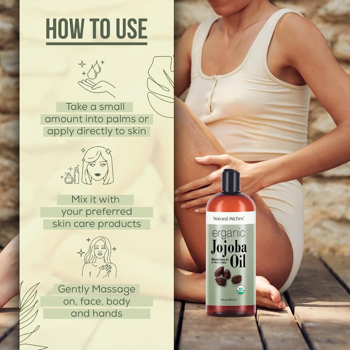 Natural Riches Organic Jojoba Oil, Pure (16 oz) | Moisturizing Oil for Face, Hair, Skin & Nails Cold Pressed Hexane Free Base Carrier oil.