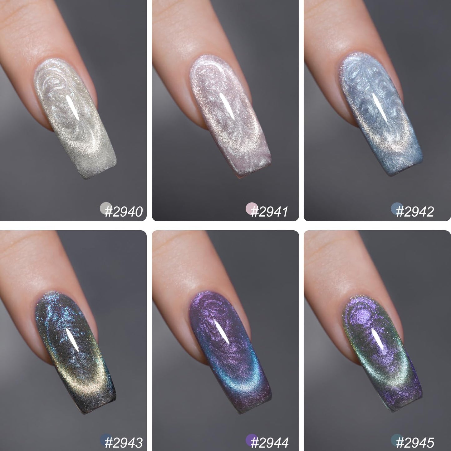 GAOY Pearl Glitter Cat Eye Gel Nail Polish Set, 6 Colors Shimmer Mermaid White Blue Iridescent Soak Off UV Light Cure Gel Polish Kit for Salon and Nail Art DIY at Home