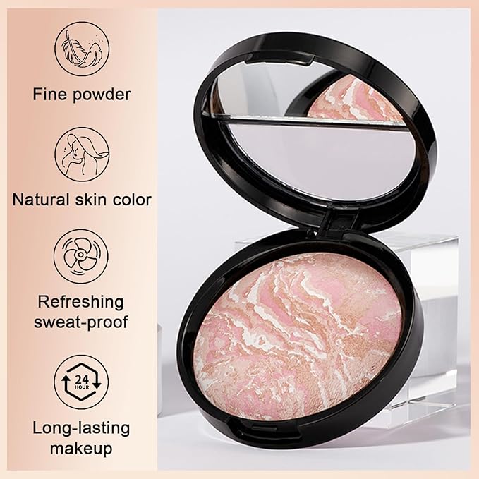 Baked Powder Contour Makeup, Brighten Bronzer Powder, Highlighter Bronzer Glow Palette, Cruelty Free Shimmer Bronzing Powder to Use For Contour Make up, Natural Finish & Easy to Use #001