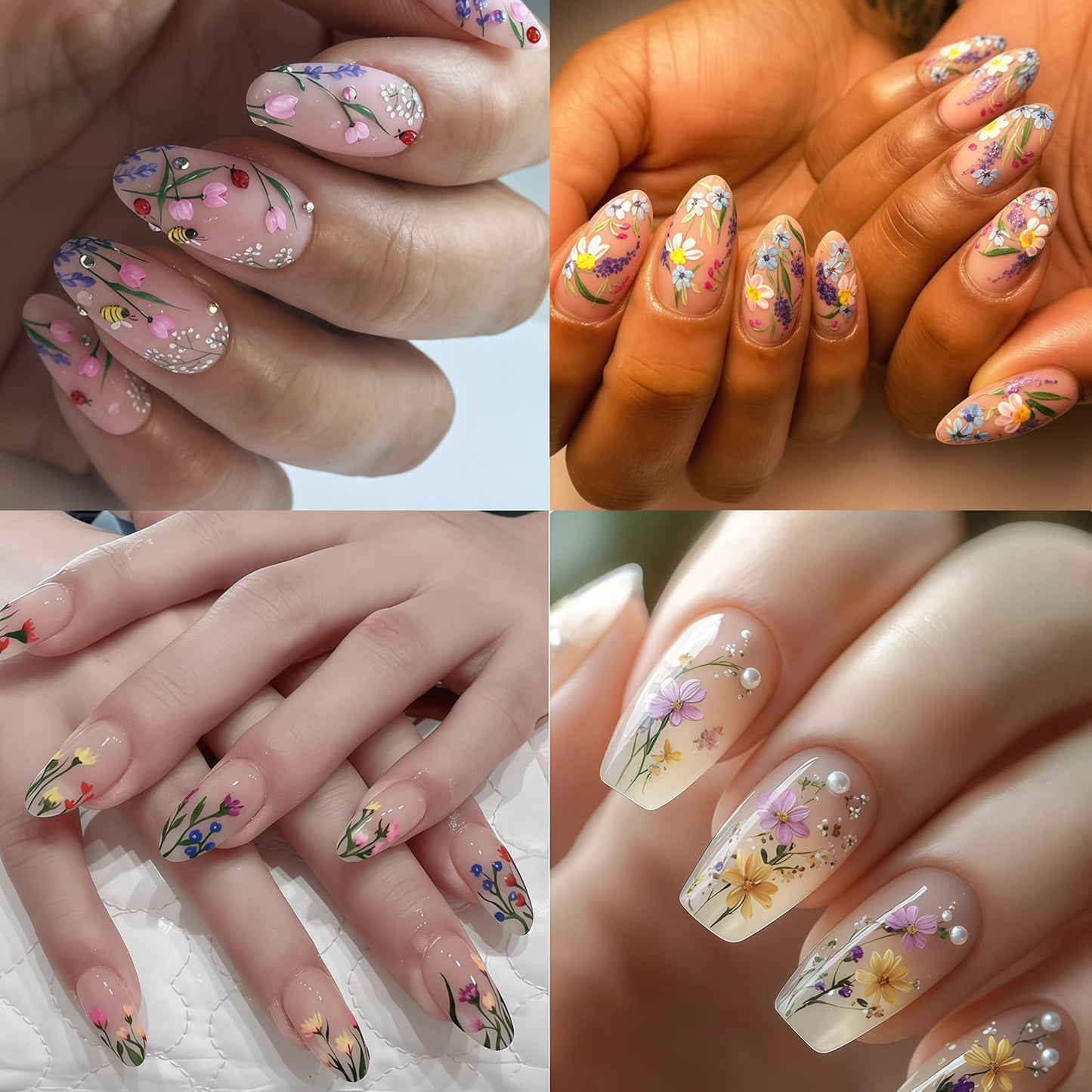 Summer Nail Stickers for Nail Art, Tulip Nail Decals 3D Self-Adhesive Spring Summer Blossom Floral Small Flowers Nails Art Design Sticker Cute Nails Decoration for DIY Acrylic Salon Manicure 6 Sheets