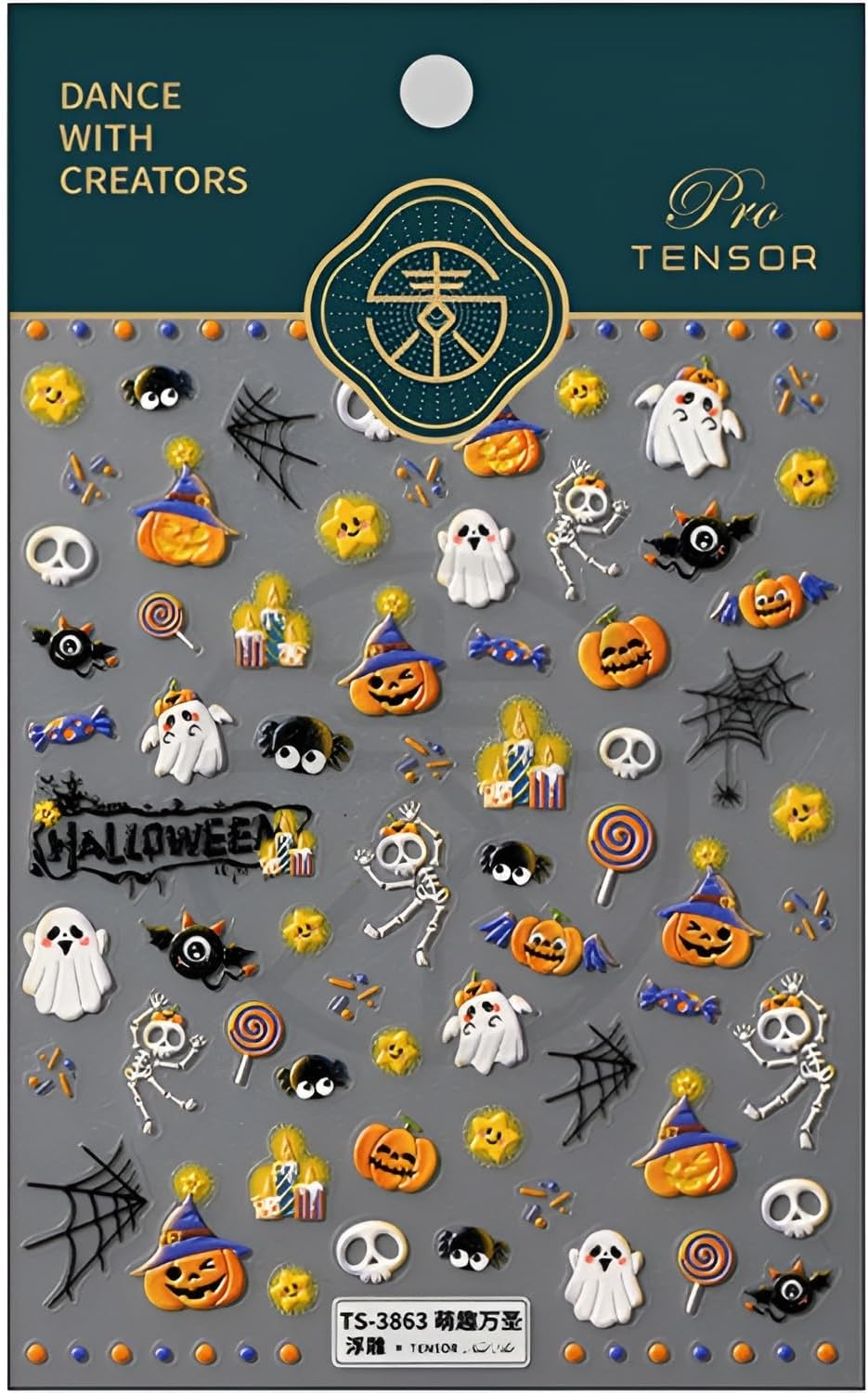 Halloween Nail Stickers for Nail Art Cute Ghost Design 5D Embossed Nail Decals Pumpkin Skull Spider Web Nail Art Stickers Halloween Nail Supplies DIY Manicure for Women Girls