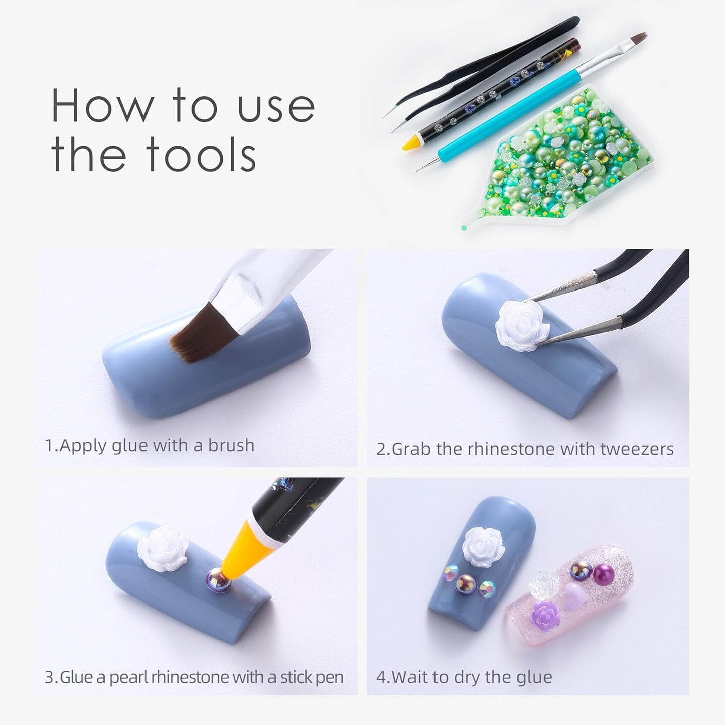 160g Cyan Green Flat Back Pearls Rhinestones for Crafts Mixed Size 3mm-10mm AB Color Round Half Pearls Flatback Pearl Beads and Resin Rhinestones Set for Face Art