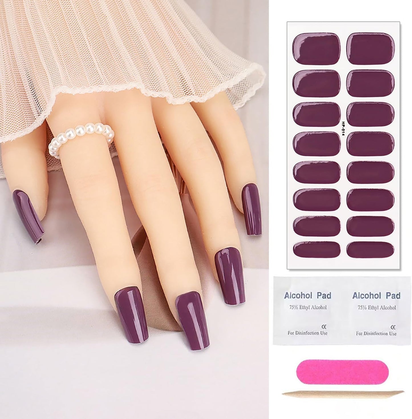 Semi Cured Gel Nail Strips Stickers Solid Color Gel Nail Polish Strips Self Adhesive Easy to Apply Purple Nail Stickers for Women DIY Waterproof Manicure Kit Party Nails Decoration Accessories
