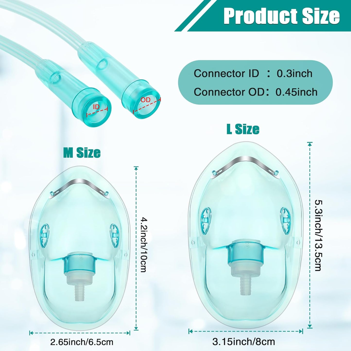 Geiserailie 2PCS M/L Oxygen Mask with 6.6 Ft Tubing and Adjustable Elastic Strap, Adult Oxygen Mask with Tubing, Breathing Masks for Face Adult