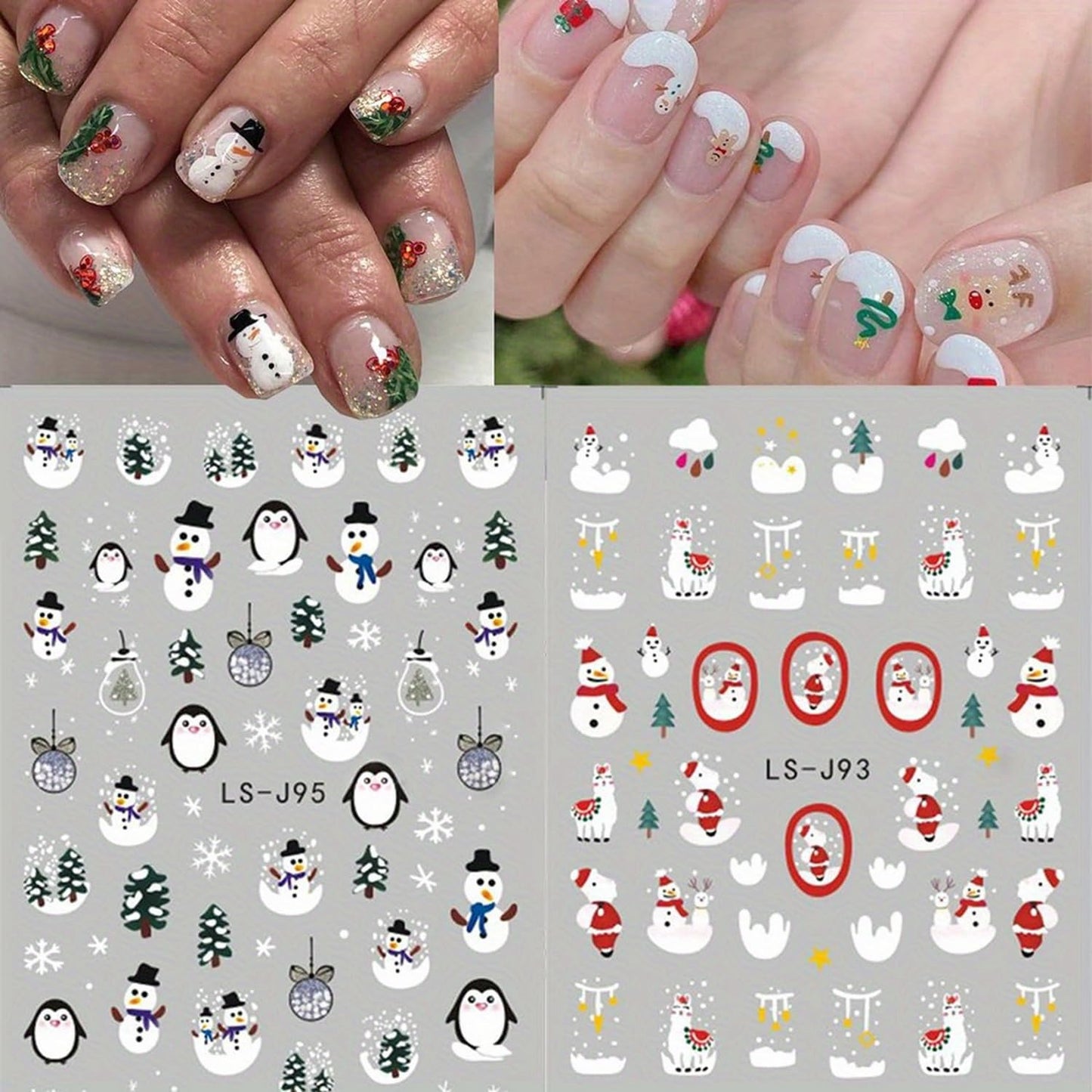 9 Sheets Christmas Nail Art Stickers 3D Christmas Nail Decals with Santa Claus Snowflake Elk Deer Snowman Xmas Tree Design Manicure Decal Winter Cartoon Christmas Nail Art DIY Decor Supplies for Women
