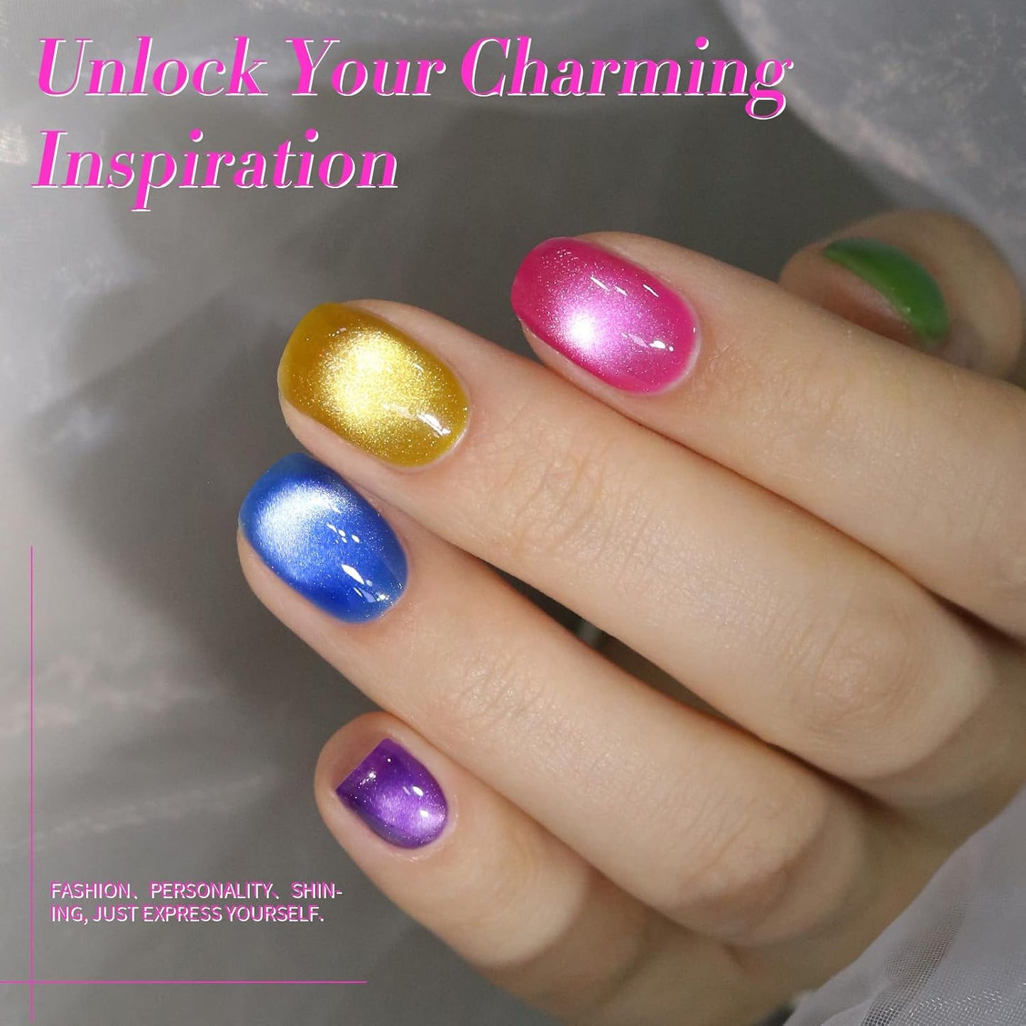 Born Pretty Cat Magnetic Eye Gel Nail Polish Neon Glazed Glass Crystal Magnetic Gel Spring Summer Yellow Green Pink Blue Purple Translucent Gel Polish Set Manicure Nail Art DIY at Home