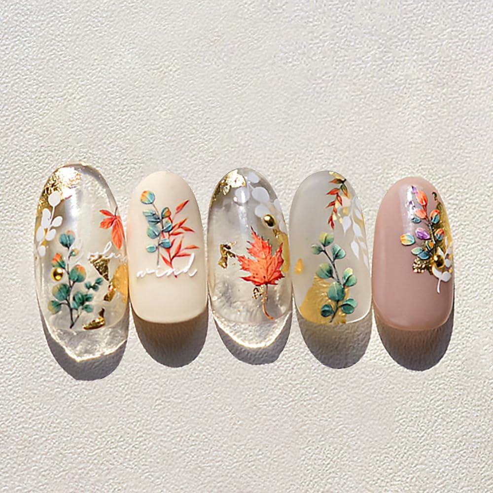 5D Relief Ginkgo Maple Leaf Stickers for Nails Design Fall Nail Stickers for Women Fall Leaves Nail Art Sticker Autumn Nail Decals Yellow Green Foliage Manicure Decor Sticker Nails Accessories