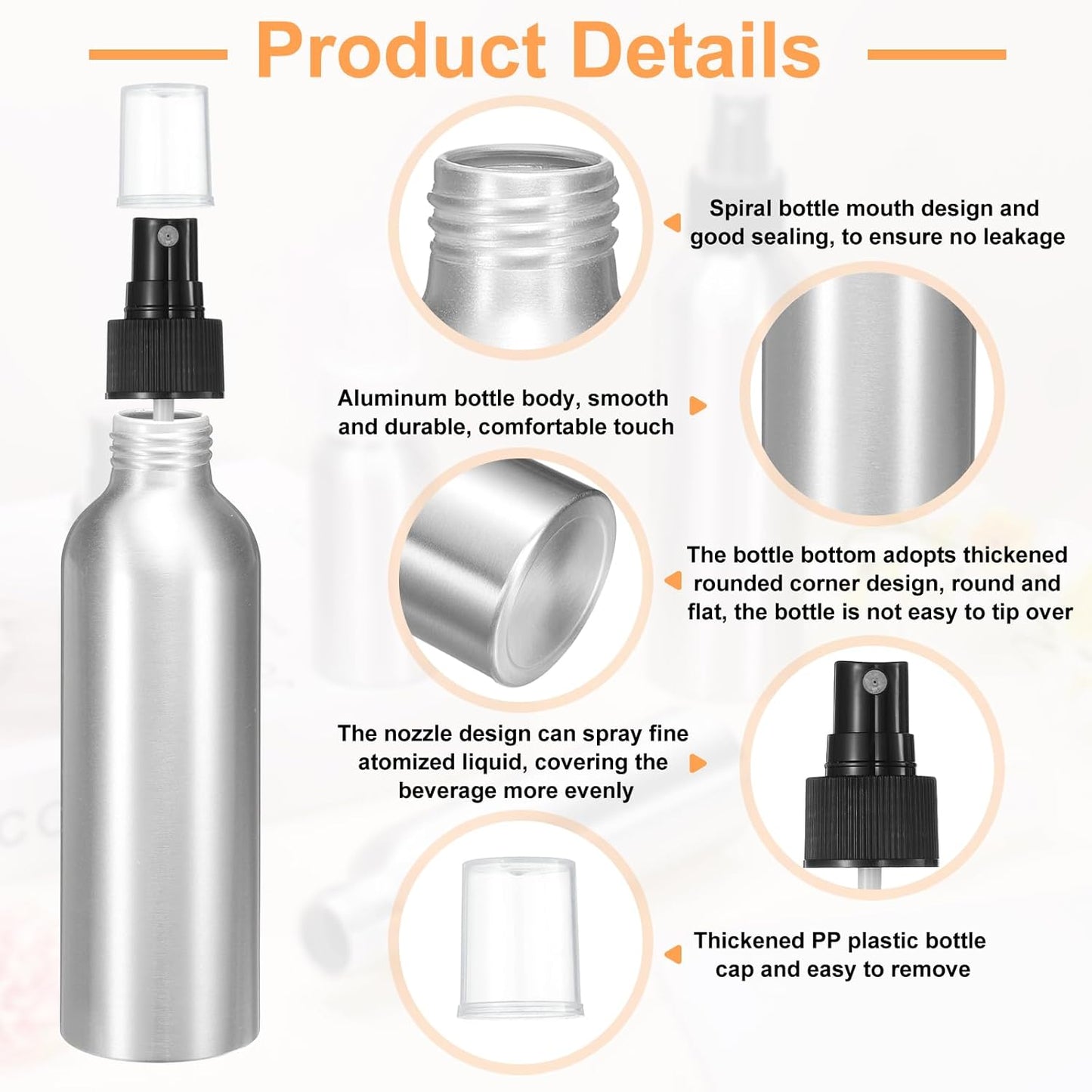 HARFINGTON Aluminum Fine Mist Spray Bottles 150ml/5oz Metal Small Liquid Alcohol Refillable Travel Container with Black Plastic Nozzle Cap for Perfume Skincare Cosmetic Storage Bottle