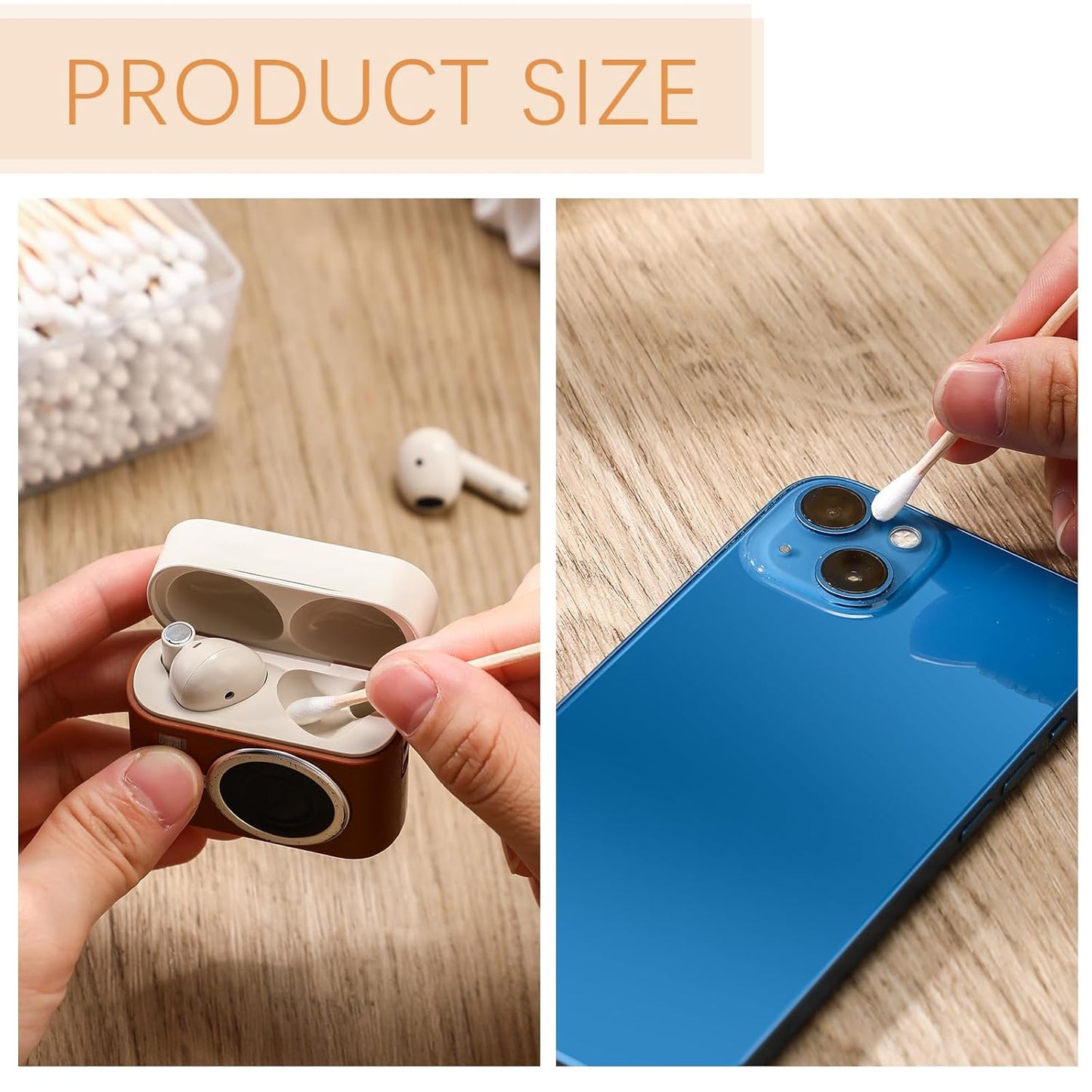 Norme 500 Pcs 3 Inch Gun Cleaning Swabs Long Cotton Swabs in Storage Box Long Round Tip with Wooden Handle Buds for Makeup Baby Pet Care