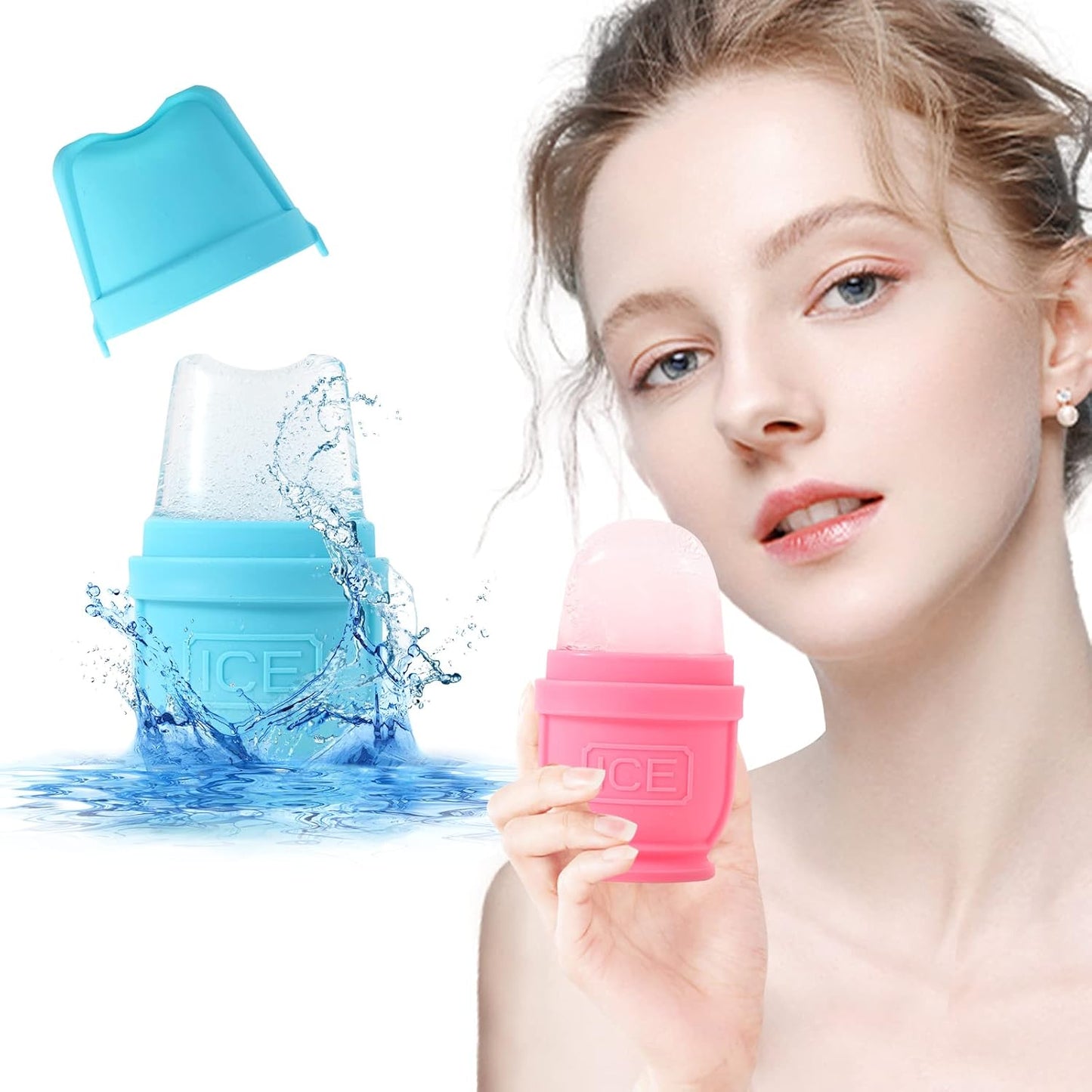 2 Packs Face and Body Ice Roller, Silicone Ice Cube for Puffiness, Pain Relief, Cold Therapy Ice Cup Molds Massage Tool