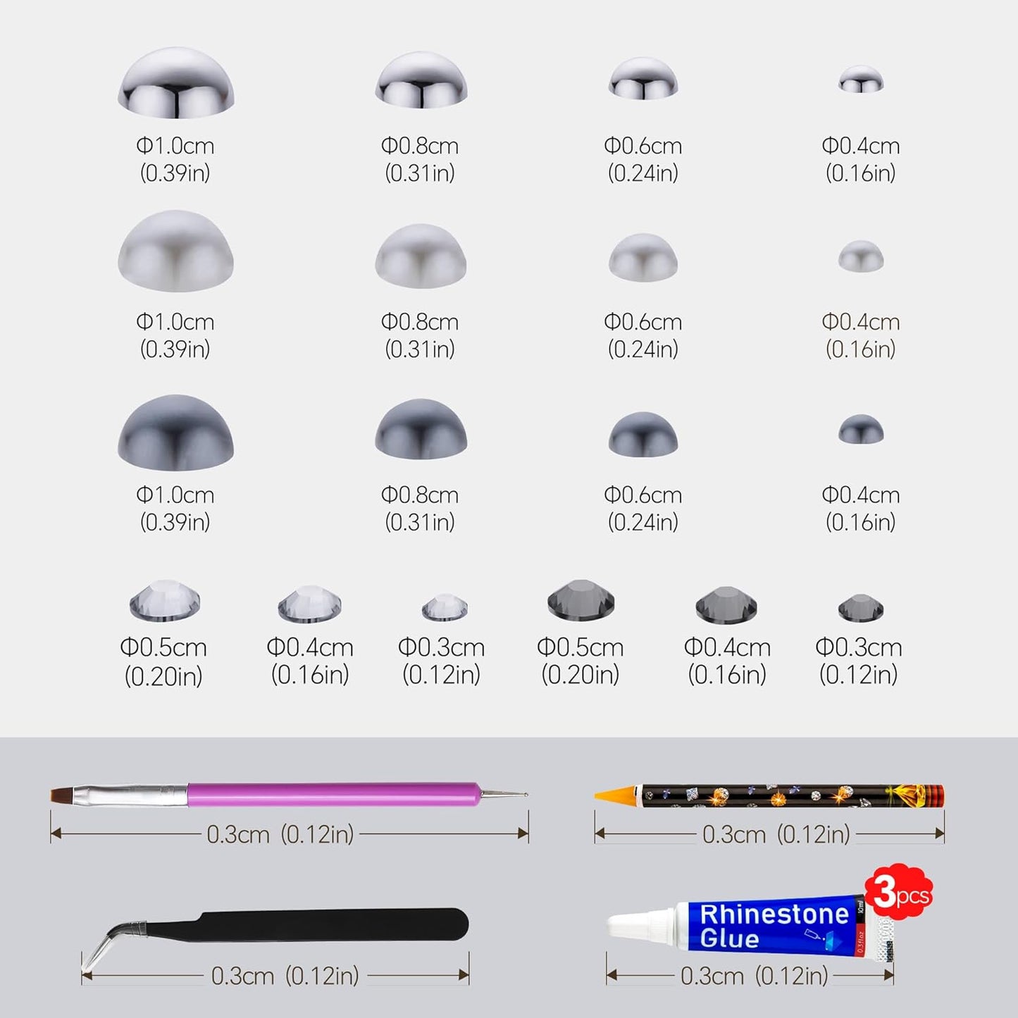 60g Grey Silver Pearls Rhinestones for Crafts Mixed Size 3mm-10mm AB Color Round Half Pearls Flatback Pearl Beads and Resin Rhinestones Set for Face Art with Gel