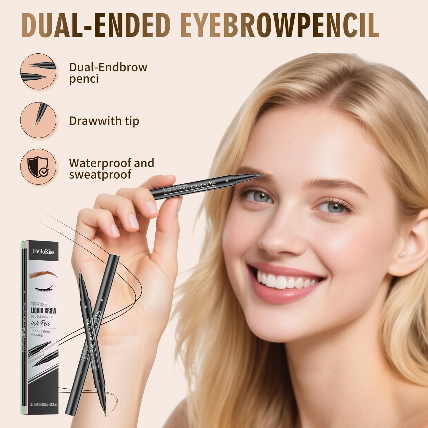 Eyebrow Pencil, Eyebrow Pen with Double-Brush Tip 2-in-1 Eyeliner Dual-Ended Microblading Long Lasting Waterproof Hair-Like Brow Pencil with Eyebrow Brush (Black brown)